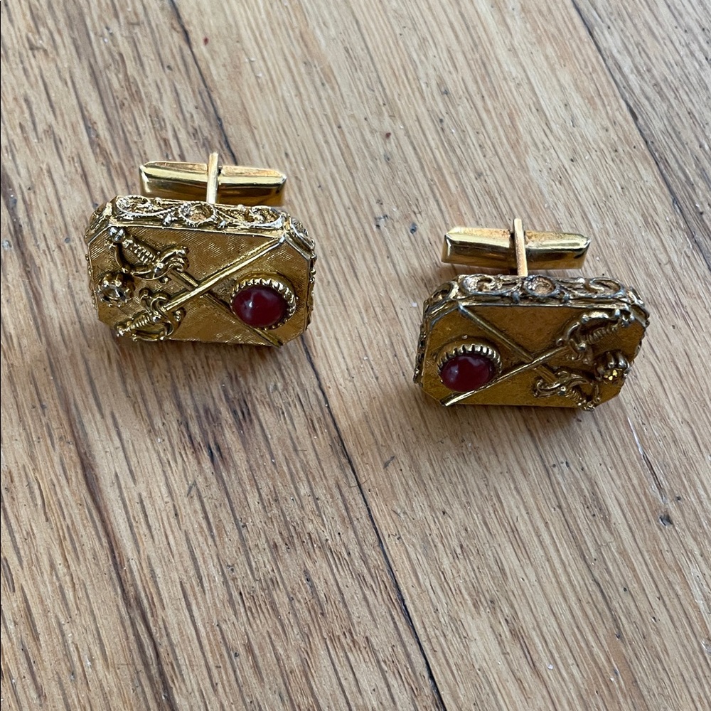 Elegant Gold tone Cufflinks with Red Accent